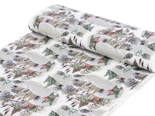 Christmas fabric LONETA snowy village width 140 cm by Stofex.