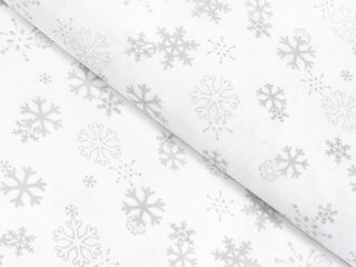 Christmas teflon fabric silver snowflakes on white width 160 cm by Stofex.