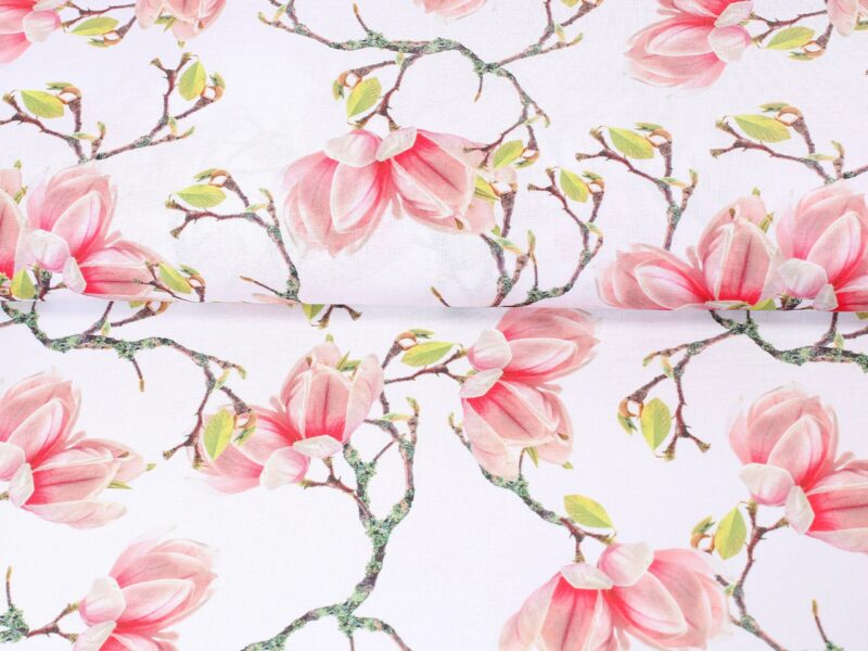 Teflon fabric magnolias width 155 cm by Stofex.