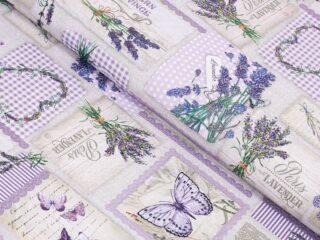 Teflon fabric lavender with butterfly width 160 cm by Stofex.