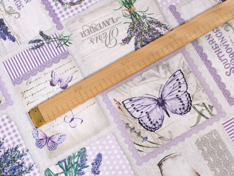 Teflon fabric lavender with butterfly width 160 cm by Stofex.