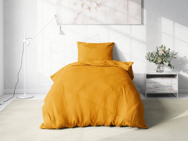 Cotton bed linen mustard yellow colour by Stofex.