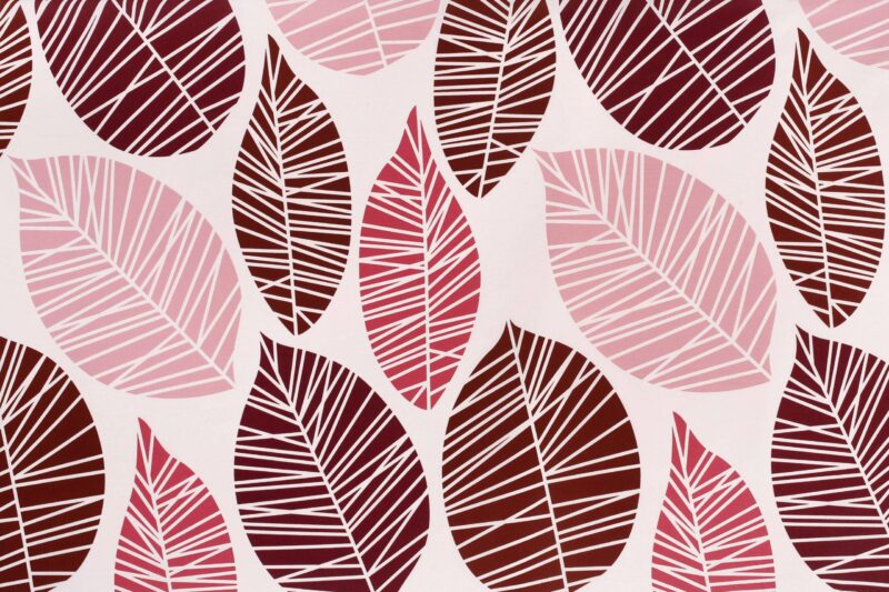 100% Cotton fabric pink leaves by Stofex.