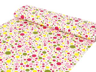 Cotton fabric colourful pink polka dots by Stofex.