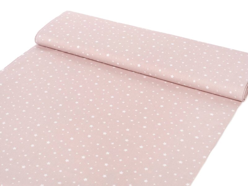 Cotton fabric white stars on old pink by Stofex.