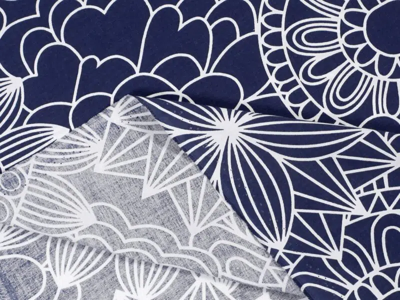 Cotton fabric white mandalas on dark blue by Stofex.