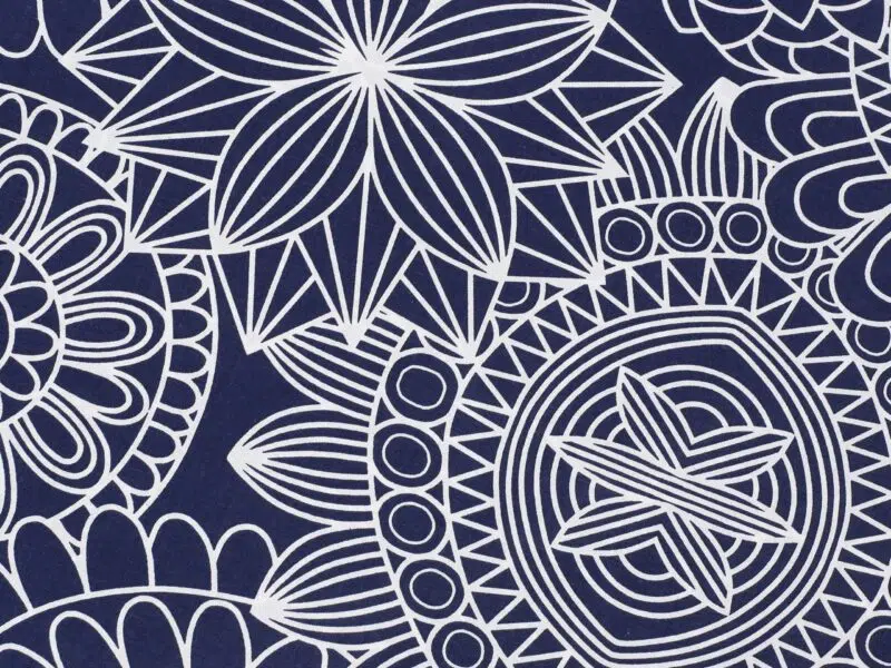 Cotton fabric white mandalas on dark blue by Stofex.