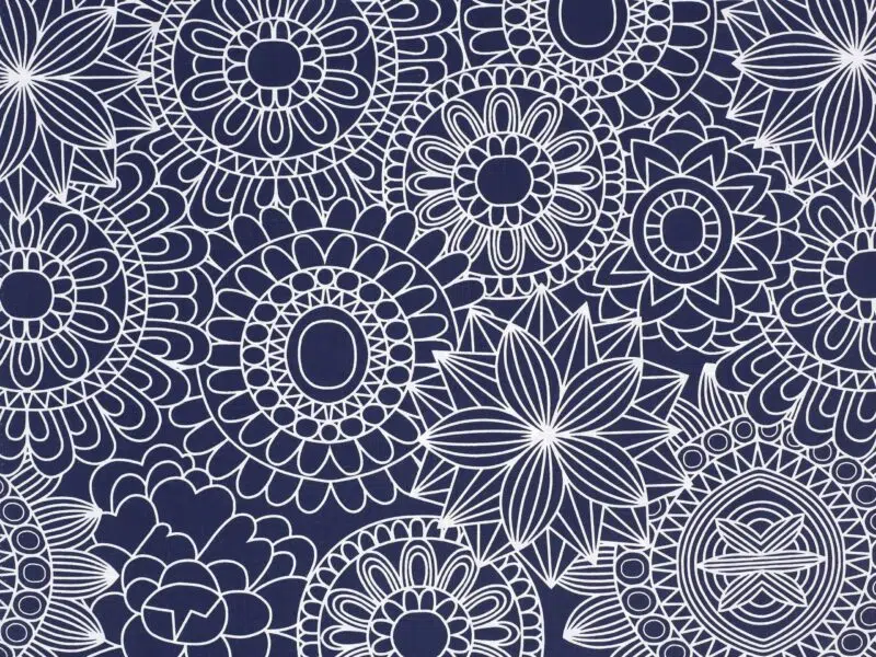 Cotton fabric white mandalas on dark blue by Stofex.