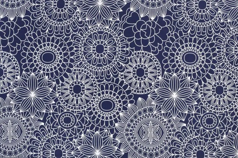 Cotton fabric white mandalas on dark blue by Stofex.