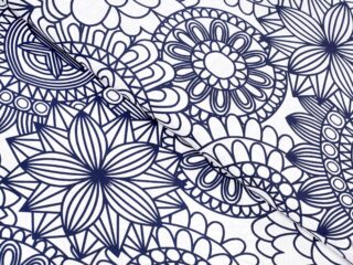 Cotton fabric dark blue mandalas on white by Stofex.