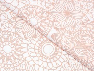 Cotton fabric salmon mandalas on white by Stofex.