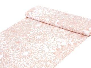 Cotton fabric salmon mandalas on white by Stofex.