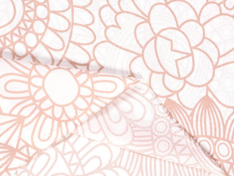 Cotton fabric salmon mandalas on white by Stofex.