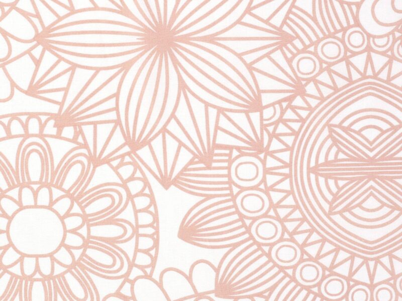 Cotton fabric salmon mandalas on white by Stofex.