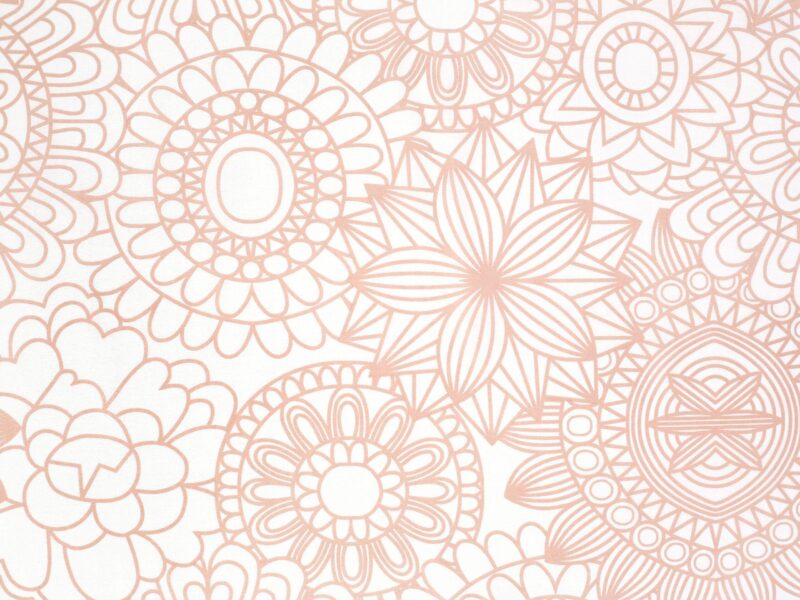 Cotton fabric salmon mandalas on white by Stofex.