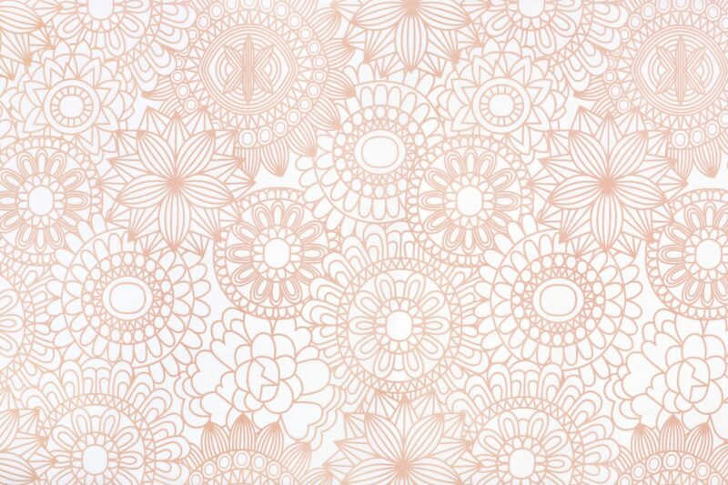 Cotton fabric salmon mandalas on white by Stofex.