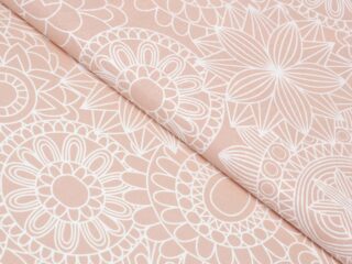 Cotton fabric white mandalas on salmon by Stofex.