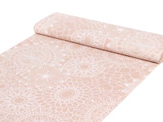 Cotton fabric white mandalas on salmon by Stofex.