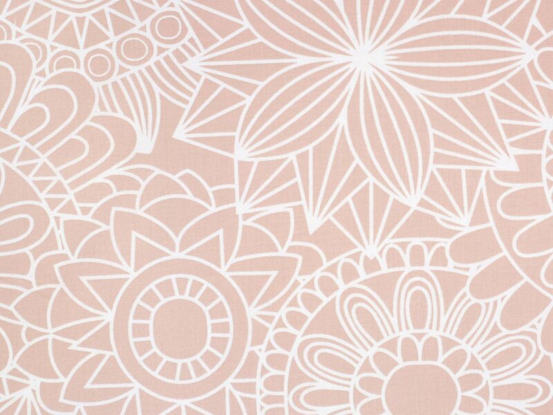 Cotton fabric white mandalas on salmon by Stofex.