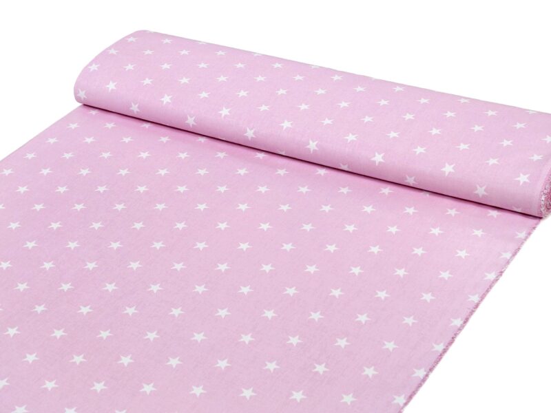 Cotton fabric white stars on pink by Stofex.