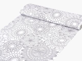 Cotton fabric grey mandalas on white by Stofex.