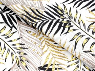 100% Cotton fabric golden-black palm leaves by Stofex.