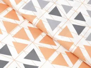 Cotton fabric grey and salmon triangles by Stofex.