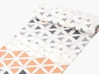 Cotton fabric grey and salmon triangles by Stofex.