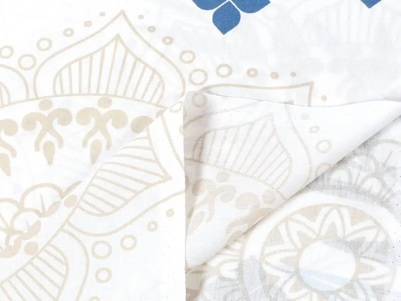 100% Cotton fabric blue leaves with mandala by Stofex.