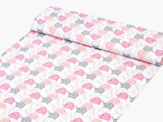 Cotton fabric pink and grey elephants by Stofex.