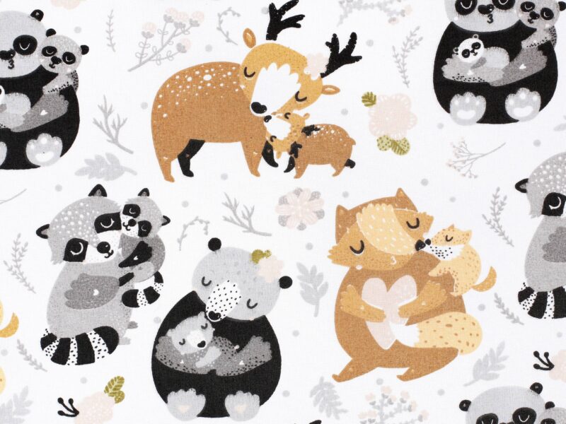 Cotton fabric animals with babies by Stofex.