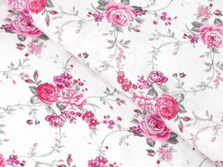 100% Cotton fabric roses on white by Stofex.