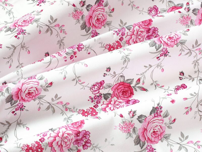 100% Cotton fabric roses on white by Stofex.