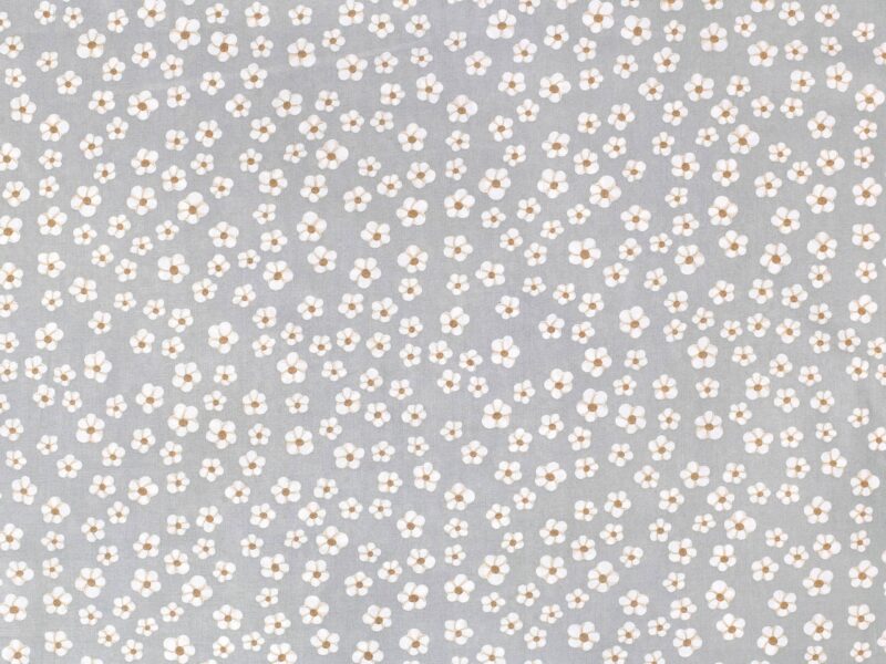 100% Cotton fabric white flowers on grey by Stofex.