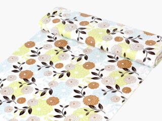 100% Cotton fabric green and brown flowers on white by Stofex.