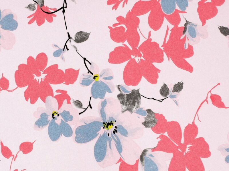 100% Cotton fabric burgundy flowers on pink by Stofex.