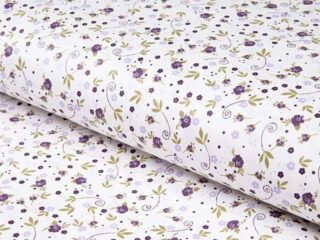 100% Cotton fabric purple roses on white by Stofex.