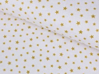 Cotton fabric gold stars on white by Stofex.