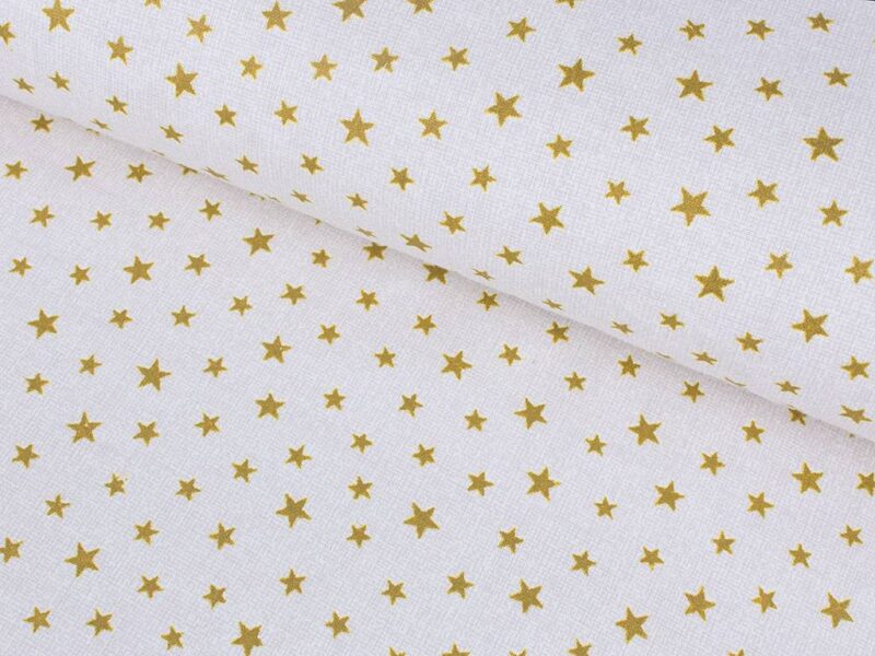 Cotton fabric gold stars on white by Stofex.