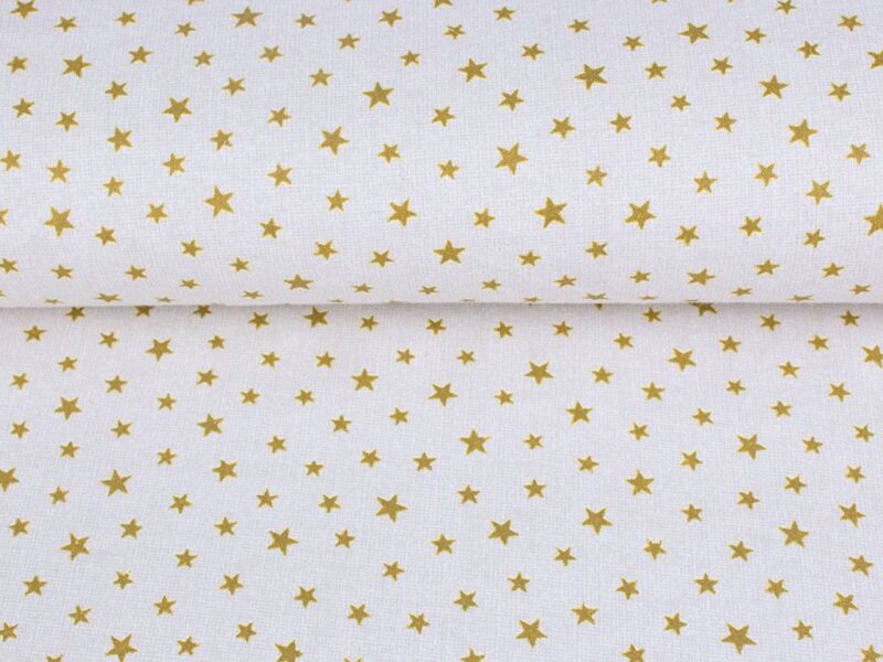 Cotton fabric gold stars on white by Stofex.