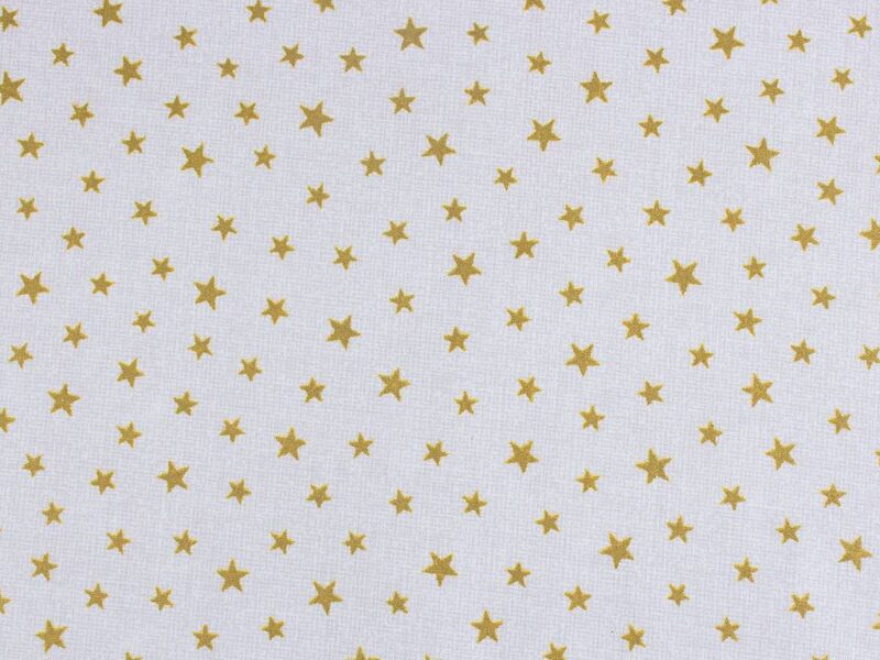 Cotton fabric gold stars on white by Stofex.