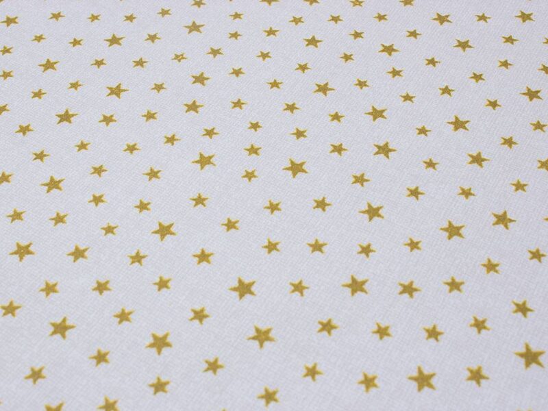 Cotton fabric gold stars on white by Stofex.