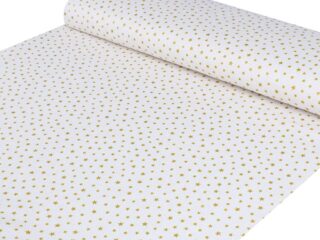 Cotton fabric gold stars on white by Stofex.