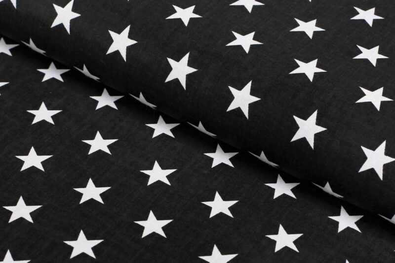 Cotton fabric white stars on black by Stofex.