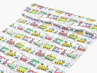 Cotton fabric trains on white by Stofex.