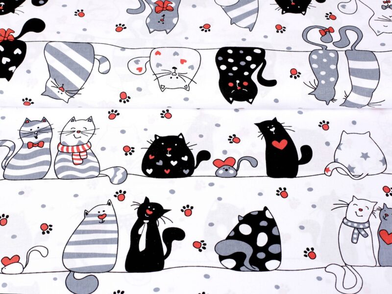 Cotton fabric cats in love by Stofex.