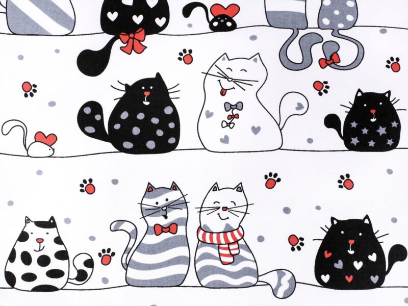 Cotton fabric cats in love by Stofex.