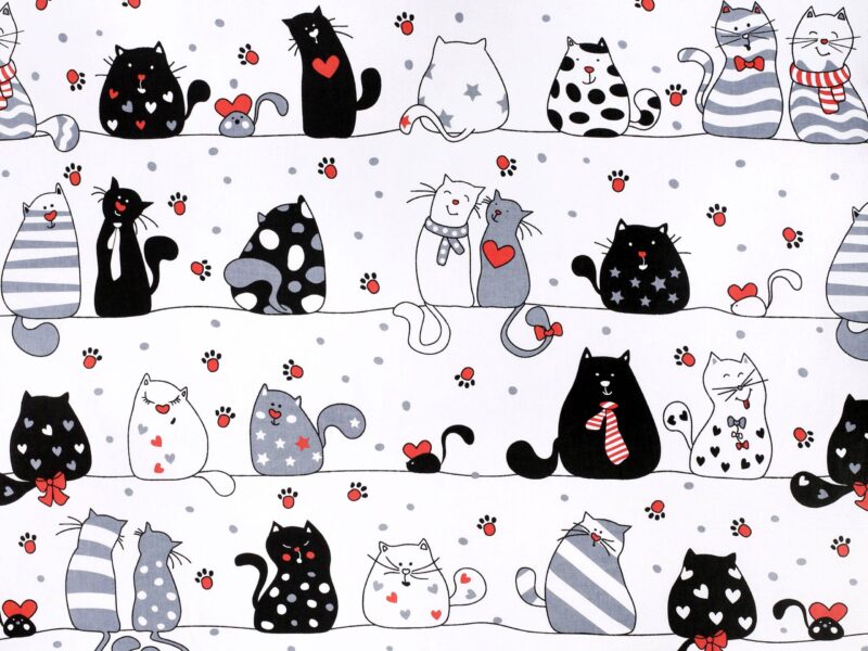 Cotton fabric cats in love by Stofex.