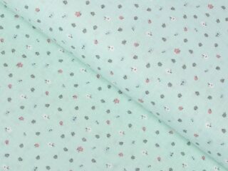 100% Cotton fabric flowers on mint by Stofex.