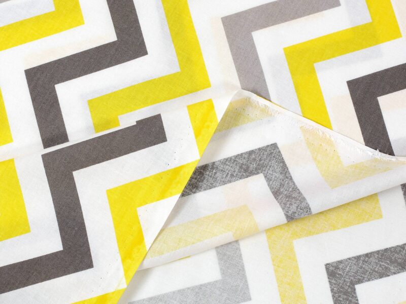 Cotton fabric yellow and grey zigzag by Stofex.